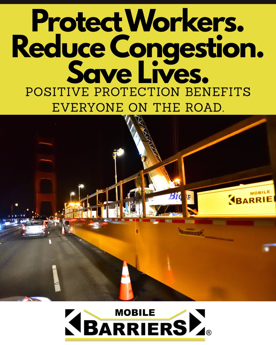 Mobilebarriers's tweet photo. On the Golden Gate Bridge, an MBT-1® was struck at night — the work lights didn't even quiver. Drivers make mistakes. The MBT-1® ensures those mistakes aren't catastrophic.

#WorkZoneSafety #MBT1 https://t.co/NeQpUV4eNI