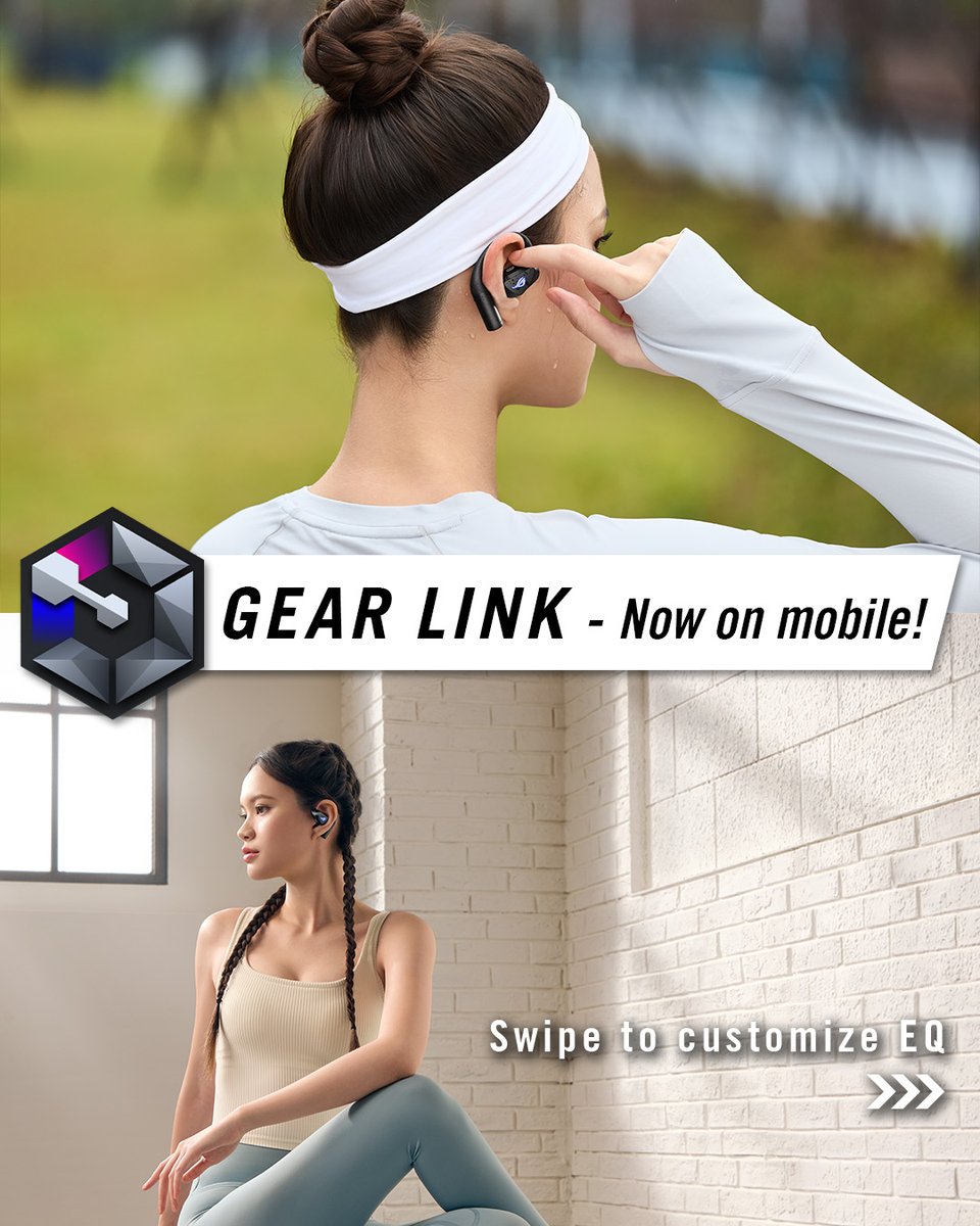 ASUS_ROG's tweet photo. Complete control is in your pocket.
Customize your Cetra Open Wireless Earbuds on the fly with the new Gear Link mobile app. Tap for the perfect EQ, whether you're hitting the pavement or the yoga mat. 🧘♂️🏃♂️
Available now on iOS & Android.
#GearLink #ROGPeripherals #Peripherals