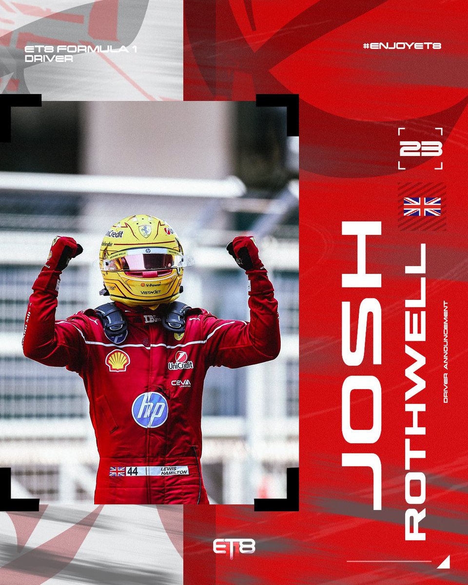ET8eSports's tweet photo. SIGNING βοΈ | @Josh_Rothwell_ π¬π§
We are delighted to announce the signing of Josh! Josh is a young and promising driver who impressed the community with some stellar performances. π€©
Weβre looking forward to work with Josh π€
#EnjoyET8
#EnjoyJosh https://t.co/XWuFiwqcqF