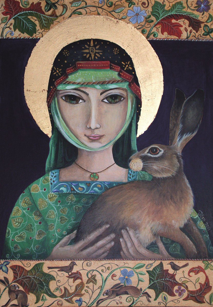 reviewwales's tweet photo. Today is the feast day of St Melangell, the patron saint of hares. 🐇⛪️
The daughter of an Irish king, she fled to Wales and founded a community of women in Powys.
According to legend she was gifted the land after saving a hare from a pack of dogs.
🎨 Jemima Jameson https://t.co/MfaVD3ncdT