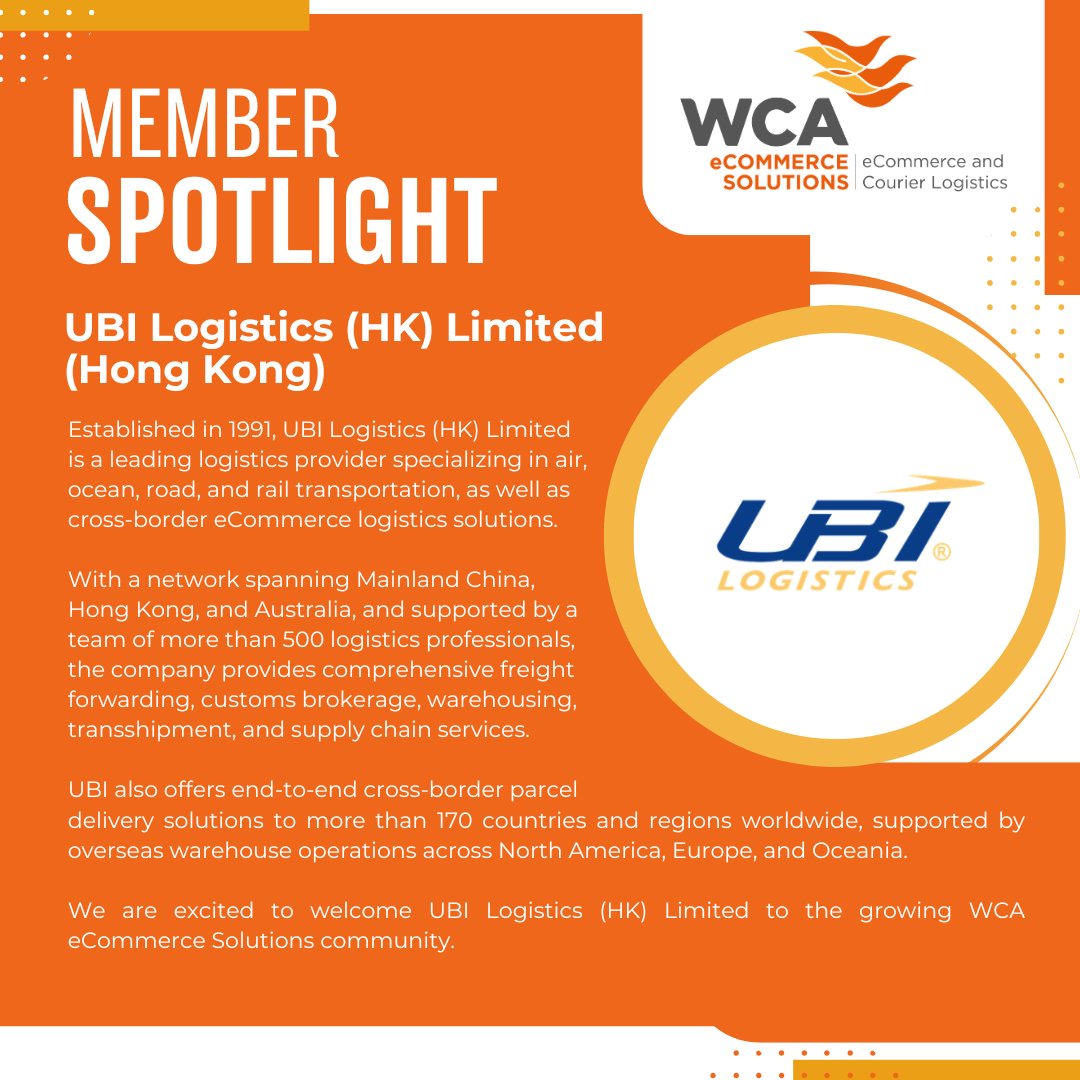 WCAeCommerce's tweet photo. 🌍 A warm welcome to UBI Logistics (HK) Limited our newest WCA eCommerce Solutions member!

📌 Read more: https://t.co/5hrAbNW7Sq

#WCAeCommerceSolutionsConference https://t.co/n2uWk0Os7k