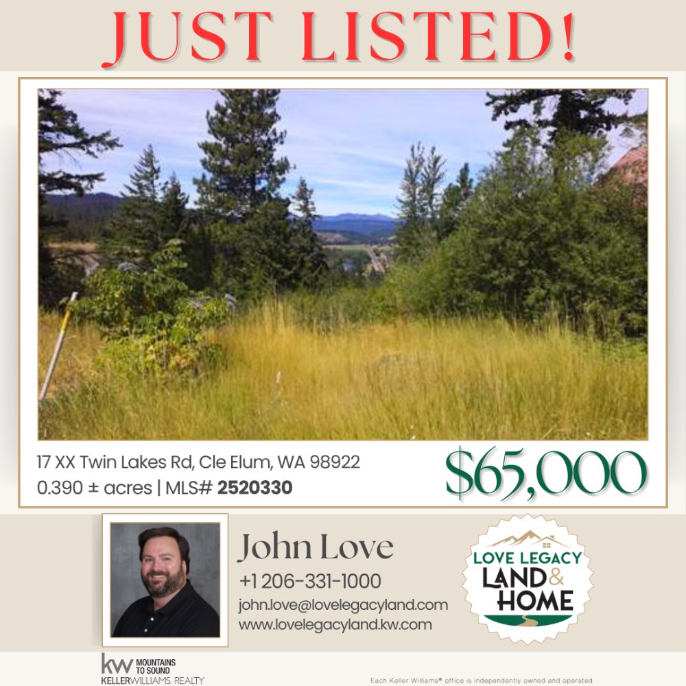 LoveLegacyLand's tweet photo. 🌲 Cle Elum – 0.39 Acres!
Sunlight Waters lot w/ mountain, river &amp; valley views. Power in street, private water system &amp; low HOA amenities. Great for getaway or dream home!

#LoveLegacyLandAndHome #CleElumLand https://t.co/swWdDSm3qr