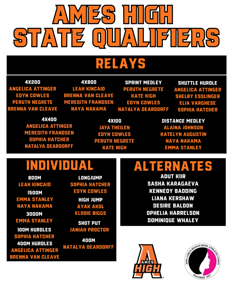 AmesAthletics's tweet photo. 🌪️State Meet Week🌪️
Good luck to our boys and girls track athletes as they compete at the Iowa State Track &amp; Field Championships this Thursday, Friday, and Saturday! https://t.co/T3SL2mD3pB