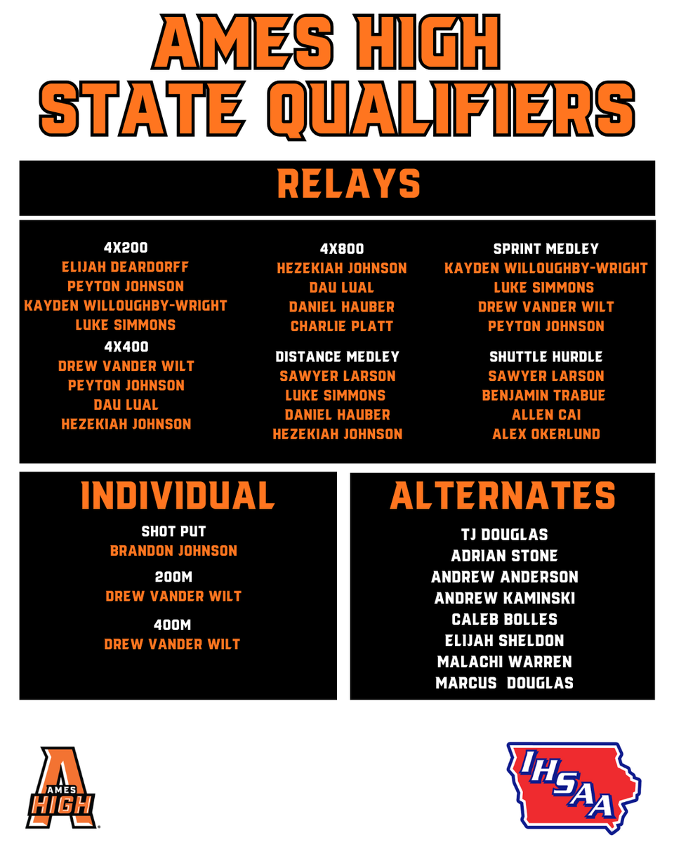 AmesAthletics's tweet photo. 🌪️State Meet Week🌪️
Good luck to our boys and girls track athletes as they compete at the Iowa State Track &amp; Field Championships this Thursday, Friday, and Saturday! https://t.co/T3SL2mD3pB