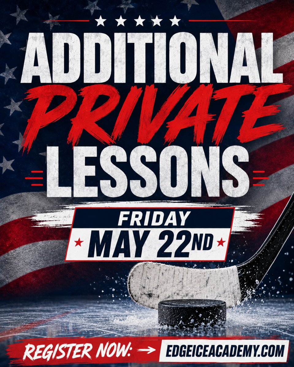 EdgeIceAcademy's tweet photo. Additional Private Lessons are available this Friday, May 22nd.

Get extra ice before Memorial Day Weekend and sharpen the details that make a difference.

Register Now: https://t.co/1fU8lOGZRA
.
.
.
#PrivateLessons #HockeyTraining #YouthHockey #EdgeIceAcademy #MemorialDayWeekend https://t.co/7WxY6yjXno