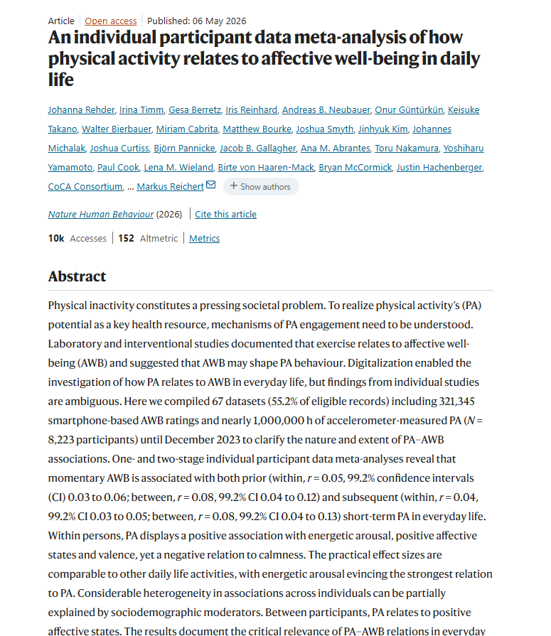 louisanicola_'s tweet photo. Your Brain Performs Better When You Move

A 2026 Nature Human Behaviour meta analysis tracking nearly 1 million hours of real world activity found that physical movement consistently improved energy, mood, and mental sharpness in daily life. The strongest effect was increased cognitive energy.

Your brain does not separate physical performance from mental performance. Neither should you.