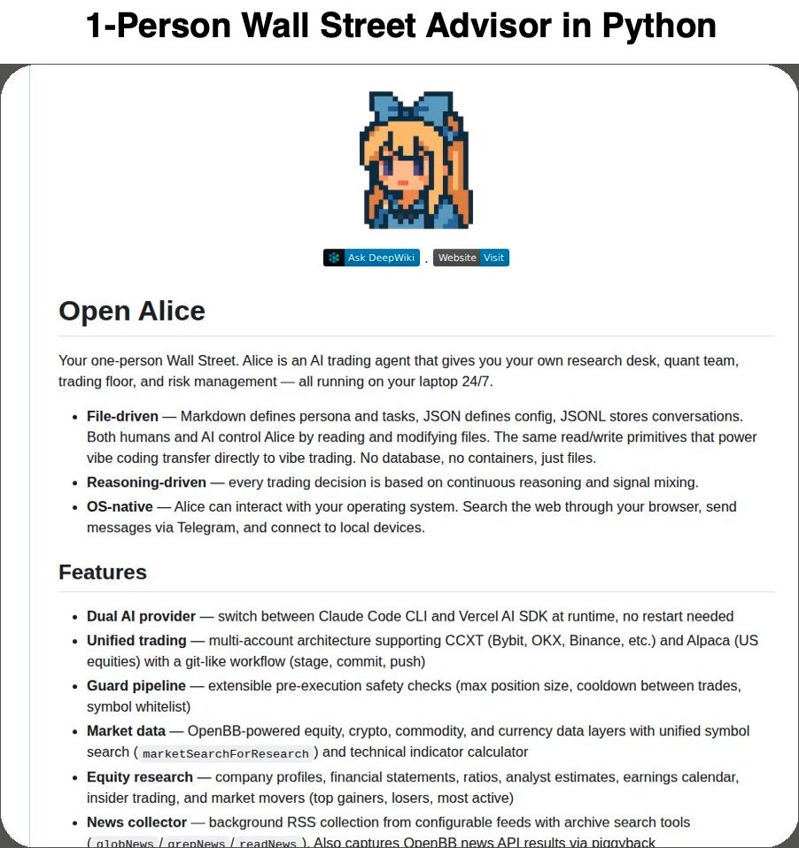 quantscience_'s tweet photo. This is wild. 

Someone just open-sourced a 1-person Wall Street AI agent that comes with:

- Research Desk
- Quant team
- Trading floor
- Risk Management

100% open source: https://t.co/epmKAvkCQQ