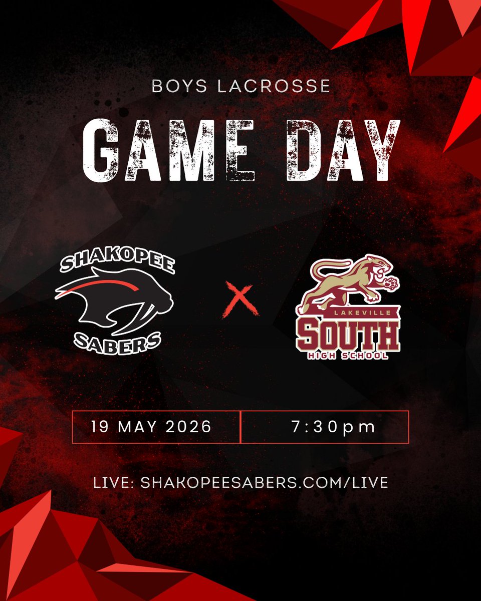 SabersLive's tweet photo. 7:30 PM matchup 🥍 @ShakopeeBlax vs @OneSouthBoysLax. Catch it live: https://t.co/NV3DBhwNor

#ShakopeeSabers #MNHighSchool #BoysLacrosse https://t.co/1J8kPV7dsk