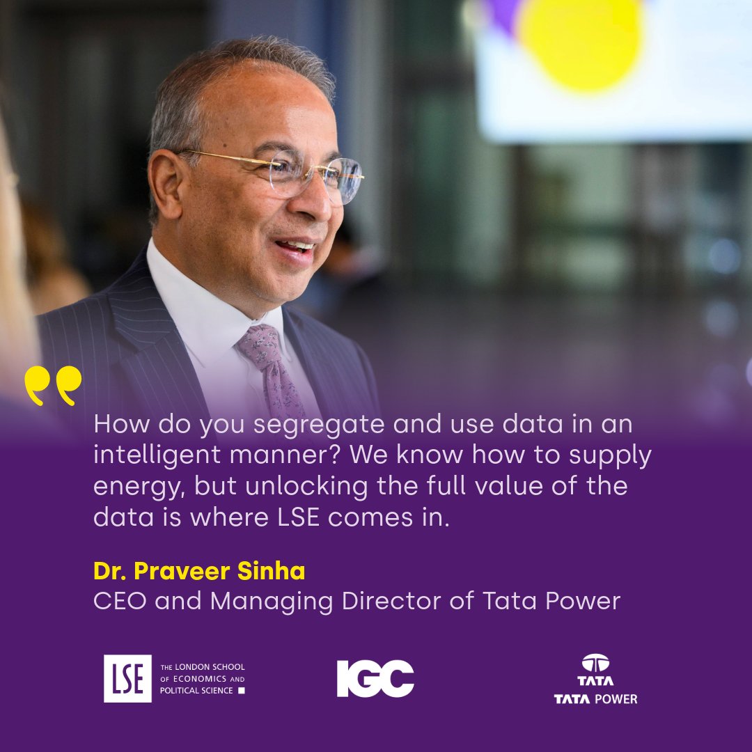 The_IGC's tweet photo. IGC &amp; LSE hosted a discussion w/ @TataPower's CEO on building clean &amp; resilient energy systems for emerging economies.

The conversation highlighted the role of renewables &amp; consumer behaviour in enabling energy transitions.

Learn about our partnership: https://t.co/fYgdblpWon https://t.co/6cUPZiKrDy