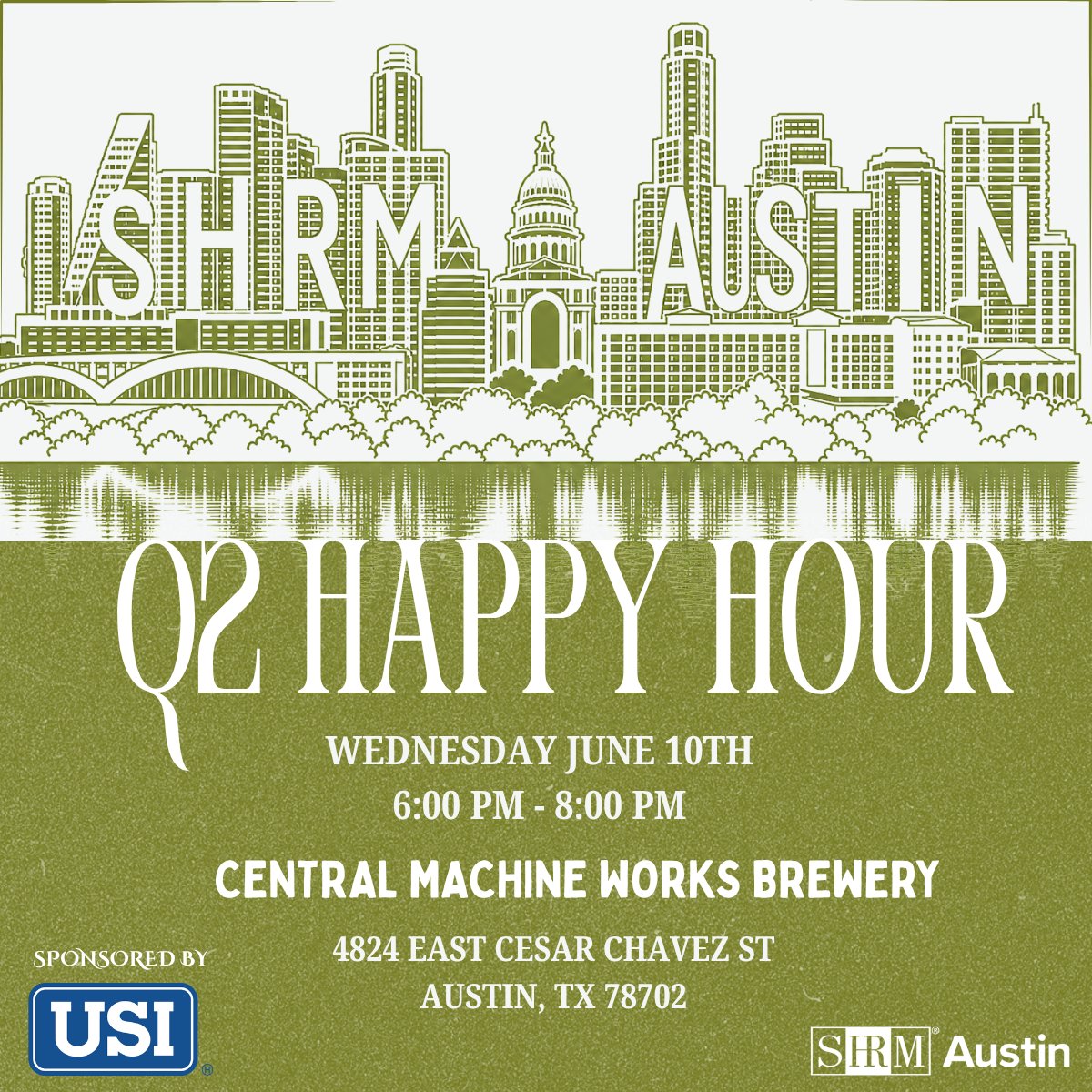 AustinShrm's tweet photo. Join us for our Q2 Austin SHRM Happy Hour and spend the evening connecting with others across the HR community. 

Thank you to our sponsor, USI, for making this evening possible.

Register here: https://t.co/t5PM9U9LWf https://t.co/pJhAQKQxHz