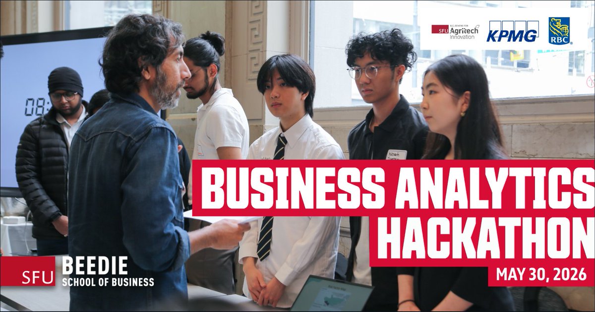 SFUBeedie's tweet photo. Join us as an industry judge at the SFU Beedie Business Analytics Hackathon on May 30! Inspire future innovators. 💡 Register by May 28: https://t.co/aIsK5DTXJ0 https://t.co/SlK1ylRsKo