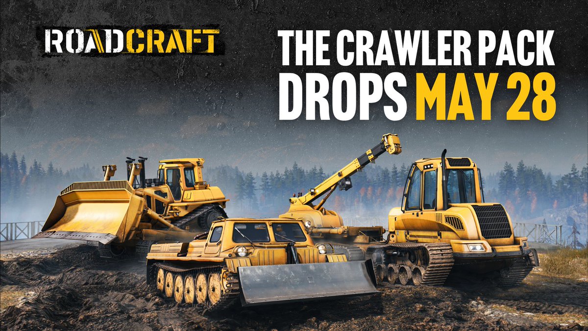 PlayRoadCraft's tweet photo. The wait is finally over: the #RoadCraft Crawler Pack launches on May 28! 🚧

Included in the Reclaim Expansion, it adds 2 new vehicles, 1 new variant, wheel support, and a free update packed with fixes and improvements. https://t.co/2fJmC61HxC
