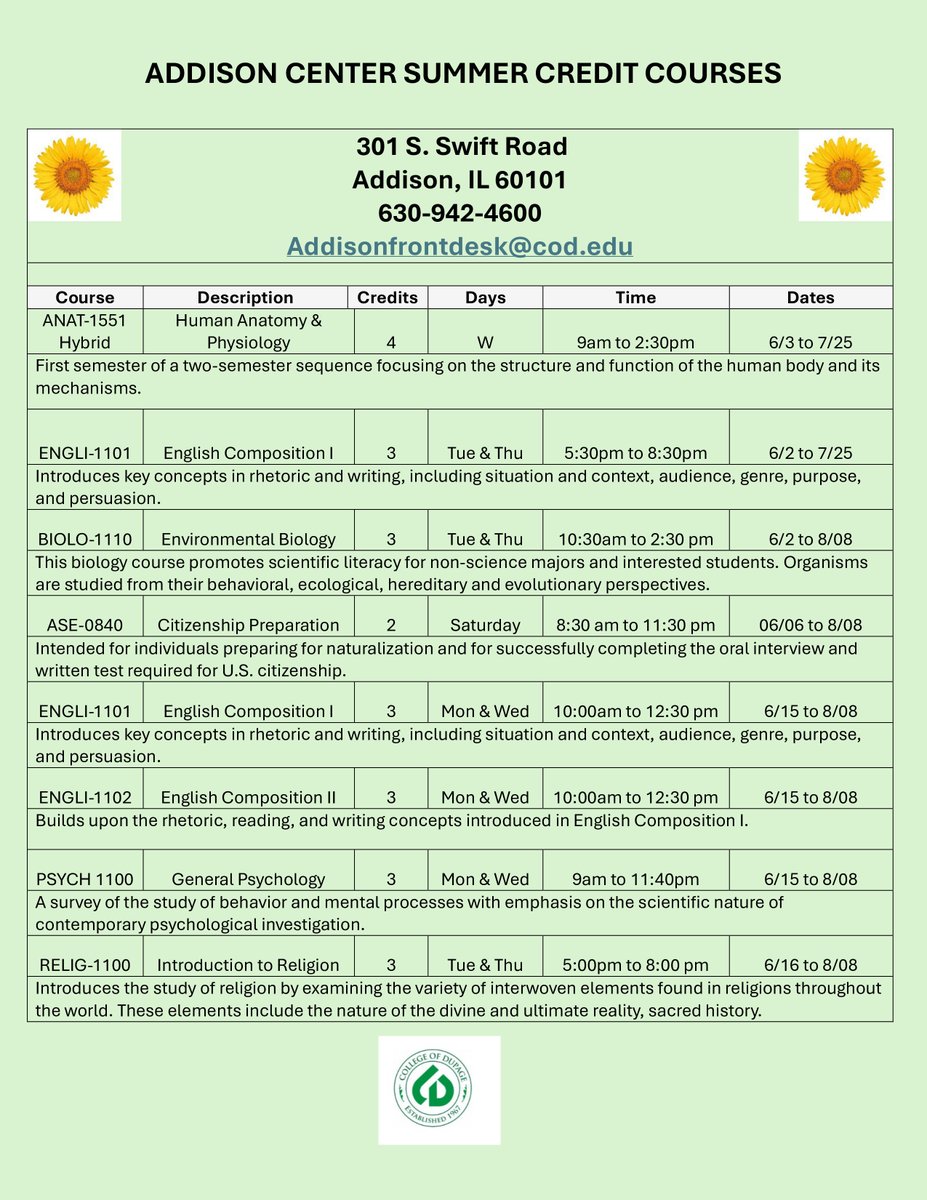 CODAddison's tweet photo. Take a course at Addison Center this summer! https://t.co/V8KZmMILMh