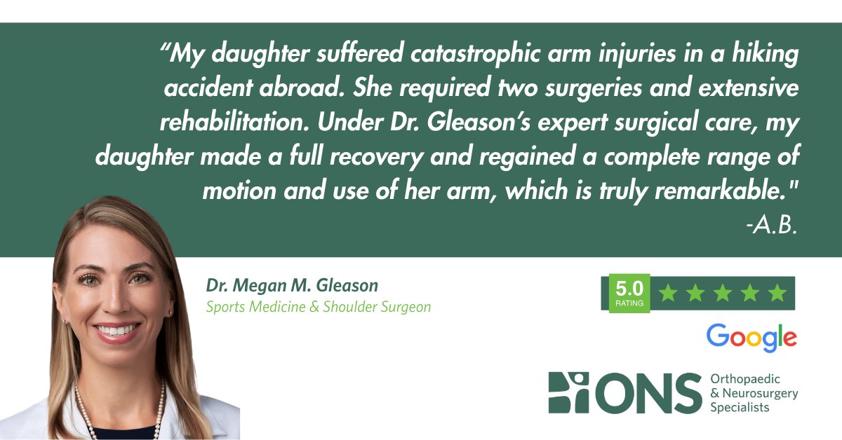 ONSMD's tweet photo. Dr. Megan Gleason is a fellowship-trained orthopedic sports medicine &amp; shoulder surgeon. She specializes in the diagnosis and surgical treatment of sports and activity-related injuries of the knee, shoulder, and elbow. Learn more about Dr. Gleason: https://t.co/N5RSMGJtKY https://t.co/s1mVTYlUIP
