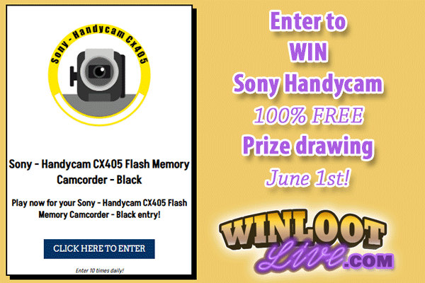 Winloot's tweet photo. 📹Capture all the special moments with a Sony Handycam! 🤩

✔️Get your Free Entries to win on WinlootLive:  https://t.co/owp5qZnLDK https://t.co/iNrC7gOfO2