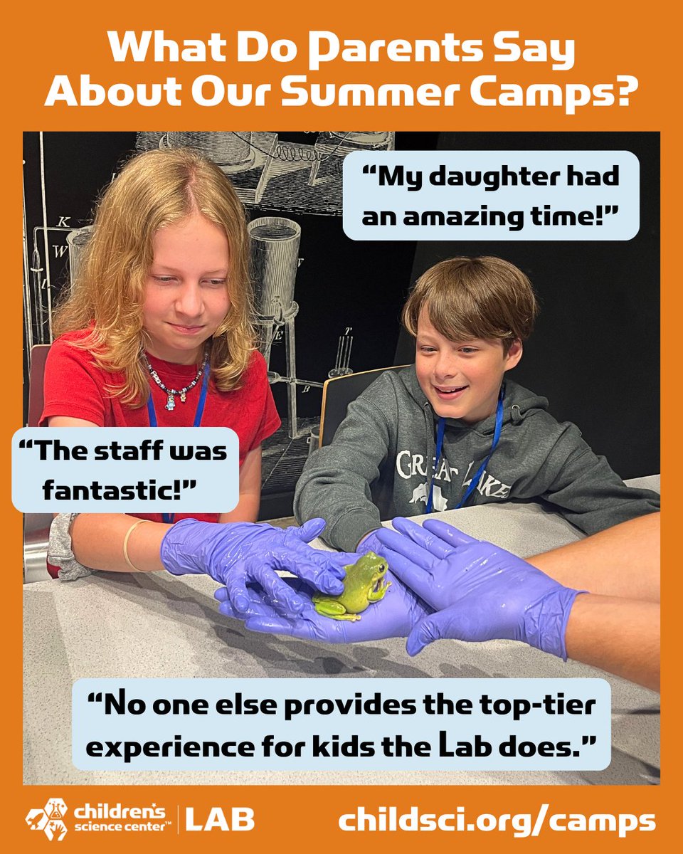 ChildSci's tweet photo. Wondering what other parents have to say about summer camps at the Children's Science Center Lab? 🤔 The reviews are IN! These parent-favorite camps start June 22, and one week is already sold out! Save your child's spot now at https://t.co/2q8kEdVfEe. https://t.co/nfYXmyXUNt