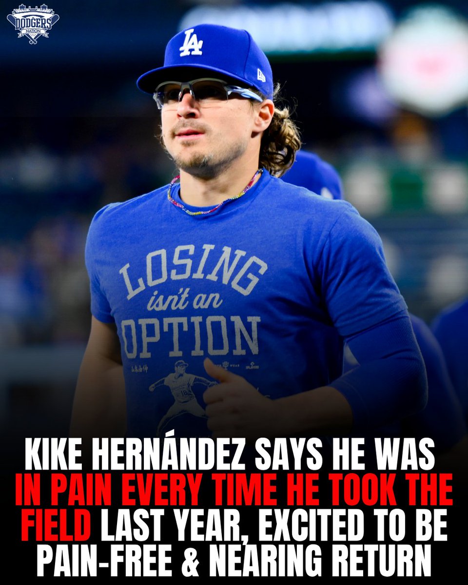 DodgersNation's tweet photo. Kiké Hernández recently shared that he was in a lot pain every time he took the field last season and that he’s grateful to be in a better spot this year despite missing the first few months.

Kiké will be making his 2026 debut for the Dodgers soon 🙏

Via Geoff Grammer/Albuquerque Journal
