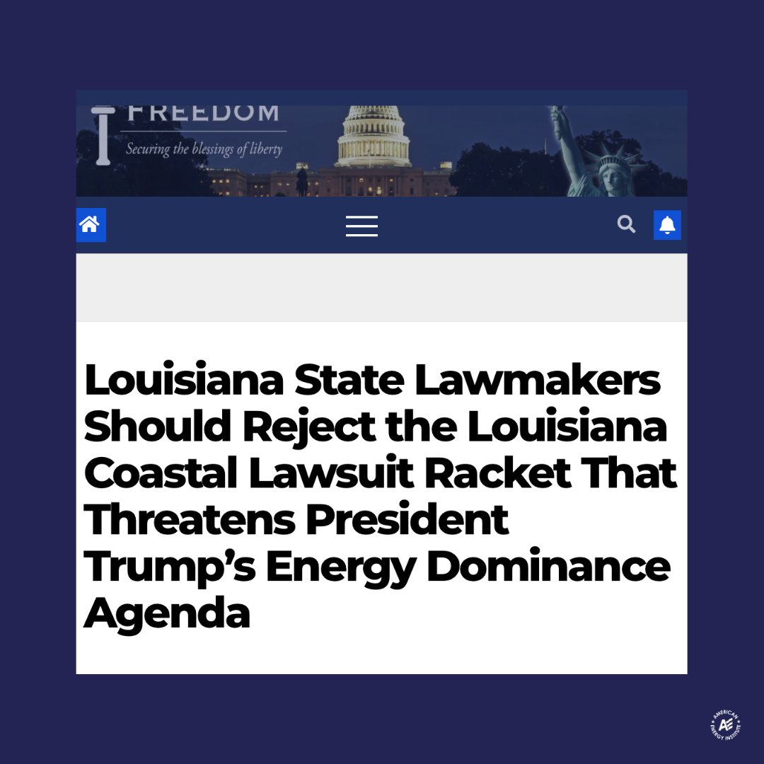 ISAACforEnergy's tweet photo. Good piece on why @LAGovJeffLandry and Louisiana lawmakers should REJECT the coastal lawsuit racket threatening President Trump’s energy dominance agenda.👇 https://t.co/u4a36UNmkY