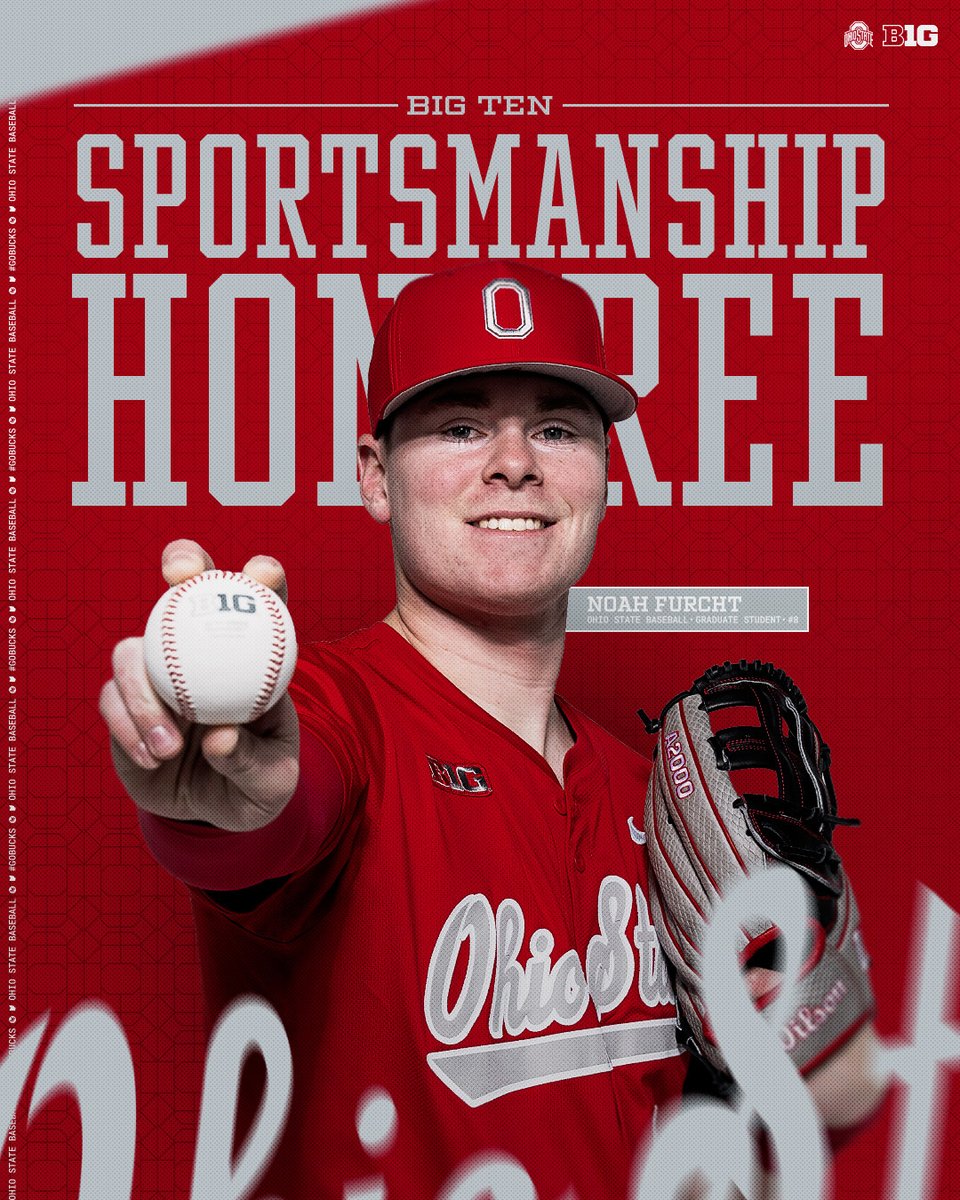 OhioStateBASE's tweet photo. 𝗦𝗽𝗼𝗿𝘁𝘀𝗺𝗮𝗻𝘀𝗵𝗶𝗽 𝗛𝗼𝗻𝗼𝗿𝗲𝗲 🏅

@Noah_Furcht20 is the Ohio State recipient of the Big Ten Sportsmanship Award!

#GoBucks https://t.co/C8WaLJEoI3