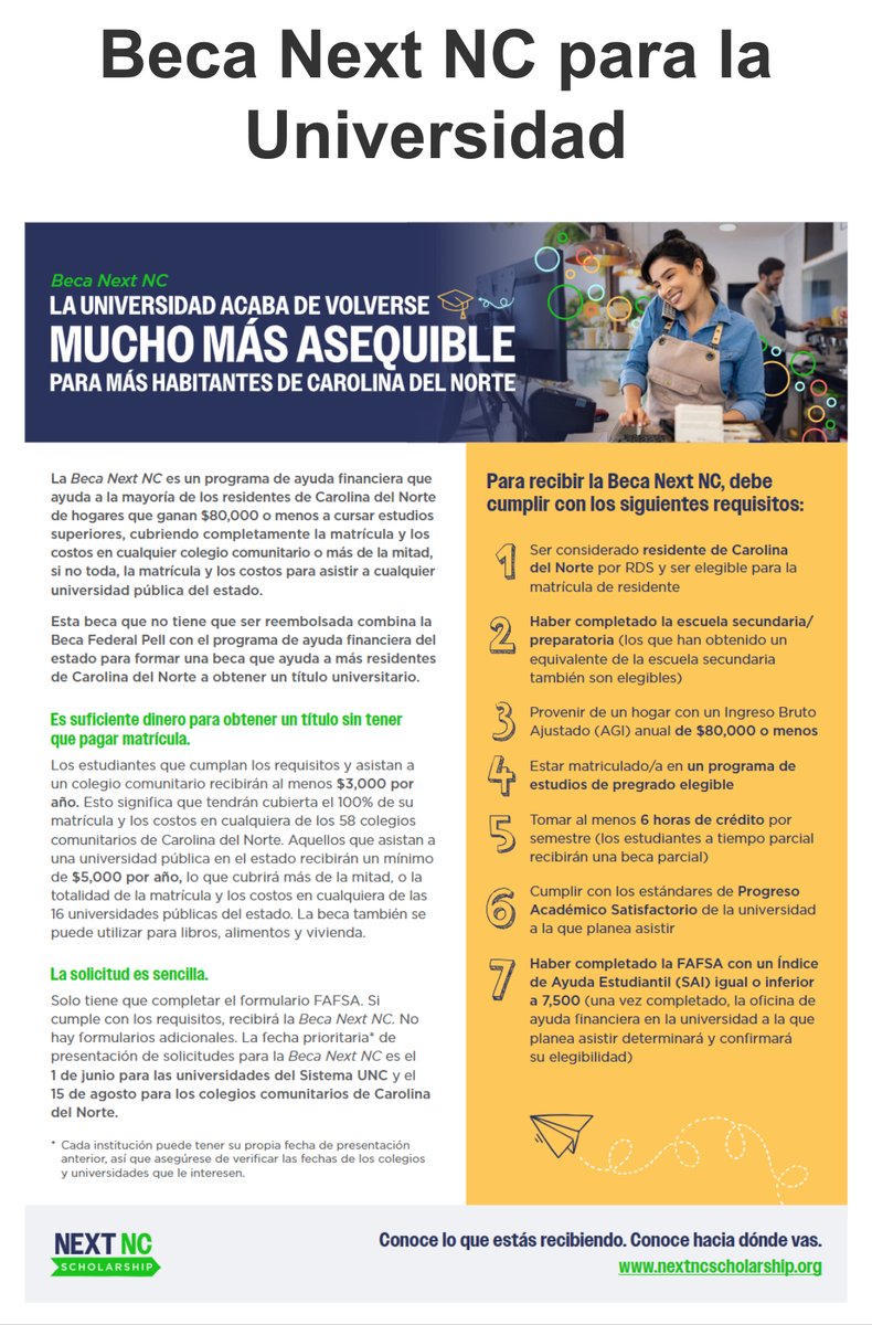 FSA_OC's tweet photo. Check out Next NC Scholarship!

¡Echa un vistazo a la Beca Next NC!

https://t.co/DDLGrHUsPI https://t.co/ReRbzVU6sr