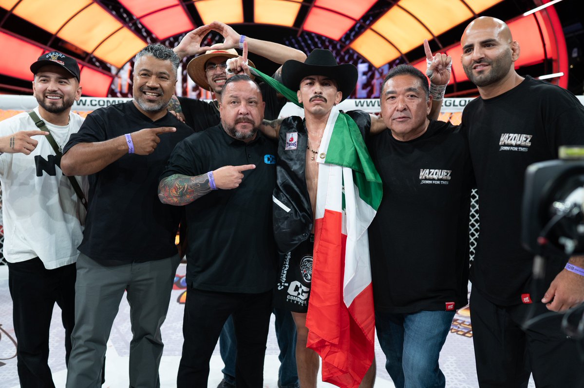 combateglobal's tweet photo. Combate Global 🇲🇽Mexico vs 🇺🇸USA - Part II

💪 Gianni "Kriptonita" Vazquez 
vs 
👊 Kamronbek Ortikov

👀 Cageside View - OneRoundGetDown (IG@)
🔥 TKO Highlights!
📸 Victory pic by Dave Mandel (IG@)
📸 Victory team pic with @TBONESTEAKz 

FULL EVENT REPLAY: https://t.co/mVcA4kZ1O8

Watch the Ceremonial Weigh-Ins before reliving all the action to get the full fight week experience! https://t.co/HbKeLlLXza

Follow @CombateGlobal & Subscribe: https://t.co/KnGOPqolNp
Hit that notification 🔔 to never miss live events & highlights!

#CombateGlobal #MMA Much More Action 💥