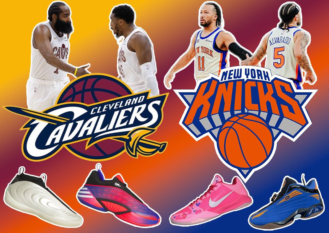 SoleRetriever's tweet photo. SNEAKER RIVALS: Breaking down the Eastern Conference Finals sneaker matchup between the Cleveland Cavaliers and New York Knicks ⚔️🗽

Read Here ➡️ https://t.co/BEqJQGta4w https://t.co/AB4UU7WWyH