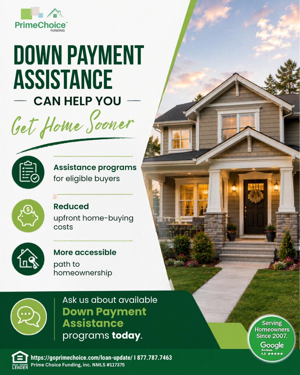 PrimeChoiceFund's tweet photo. Saving for a home down payment can feel overwhelming — but you may not have to do it alone. With us, eligible homebuyers can explore Down Payment Assistance programs designed to reduce upfront costs and make homeownership more accessible. 

https://t.co/HllG4Ro4eE | 877-787-7463 https://t.co/9DkzM3C2tG