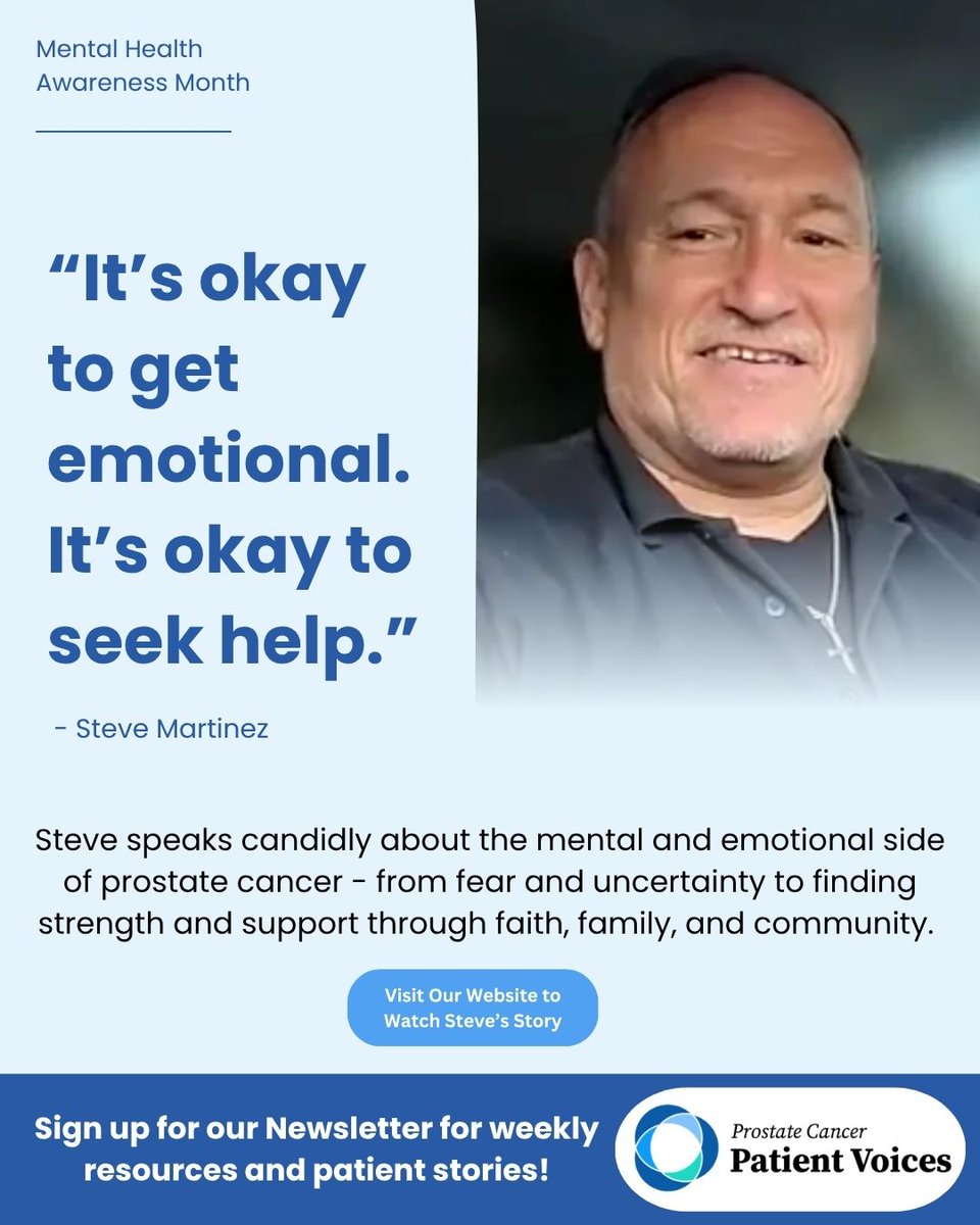 PCaVoices's tweet photo. Mental health is an important part of the prostate cancer journey.

This month, we’re sharing stories, support, and resources focused on the emotional side of diagnosis - because stress and uncertainty deserve attention too.

https://t.co/uqLYLX1PK5

#MentalHealthAwarenessMonth https://t.co/C97BHCiRcY