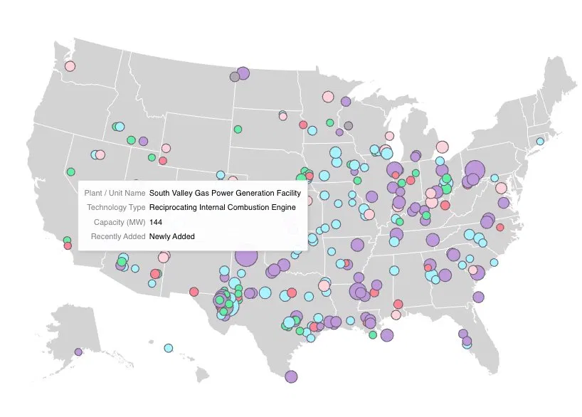 Halcyon's tweet photo. Halcyon's Gas Power Plant Tracker: 278 planned U.S. gas plants, 167 GW, 44 data points each, updated monthly.

Yesterday's update: 34 new plants, 163 total changes.

Newly added — South Valley Gas Power Generation Facility, 144 MW of reciprocating engines.

Link 👇 https://t.co/K1mQrnHQdL