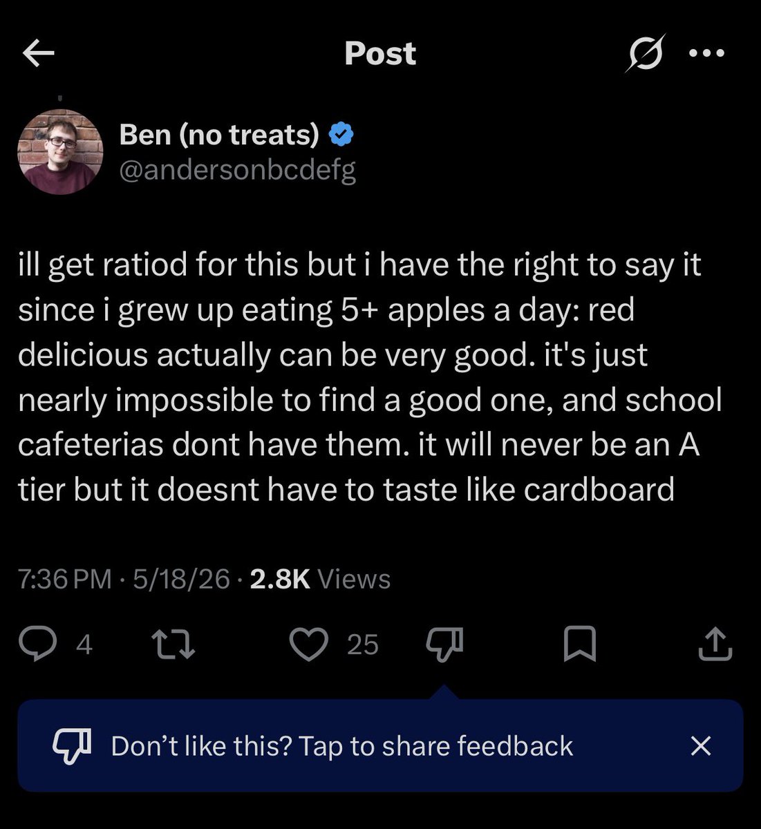 its_ericchu's tweet photo. @andersonbcdefg @TheStalwart Why did it suggest me the thumbs down for your post haha https://t.co/11QXZXQMun