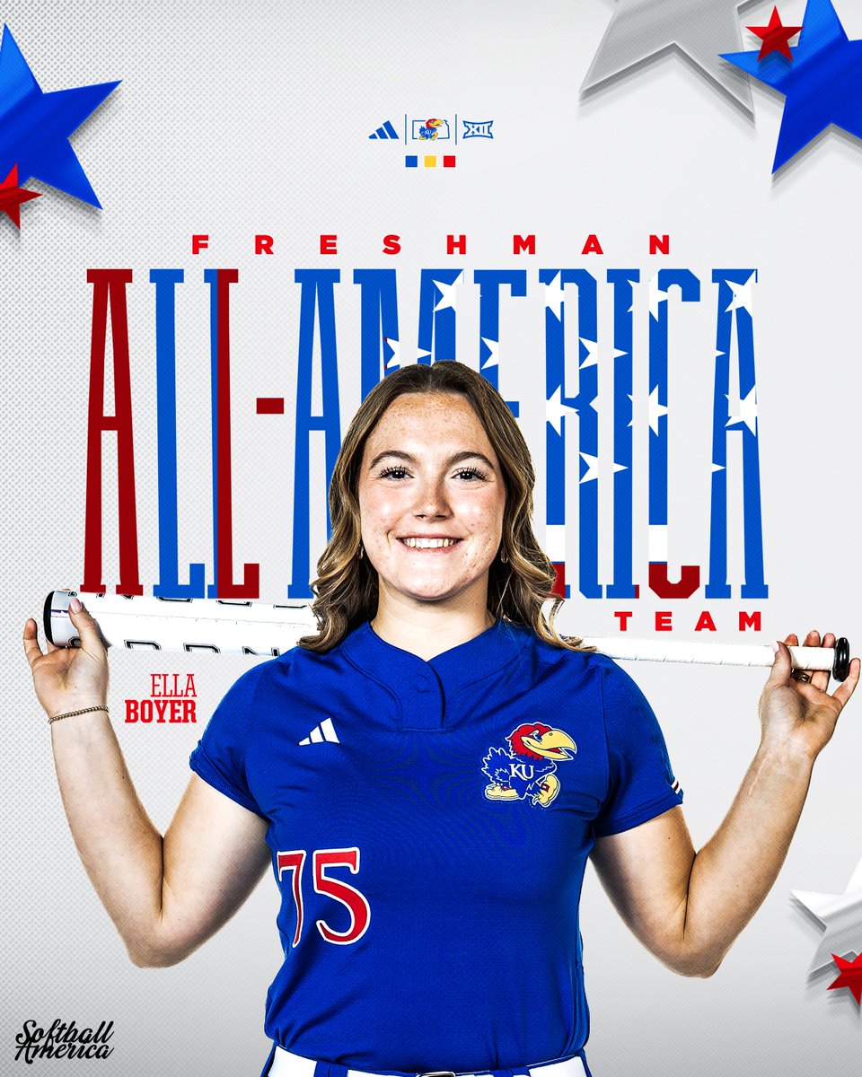 KUSoftball's tweet photo. Freshman All-America ✨

Ella Boyer has been named a Freshman All-American by @SoftbalAmerica!

#RockChalk x @EllaElizabethB https://t.co/yKztgwFD5M