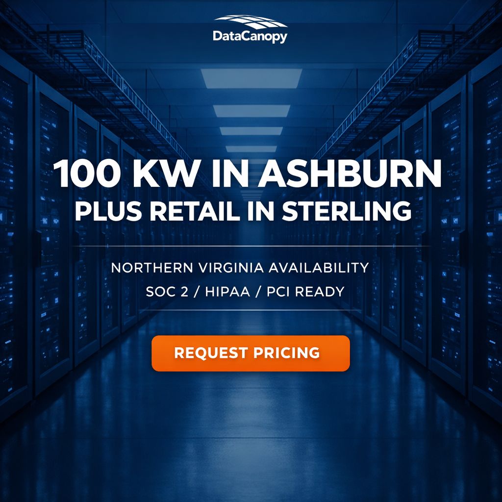 datacanopy's tweet photo. NoVa is full. NoVa retail is not.

100 kW in Ashburn (NTT). Availability in Sterling from one rack up. Both SOC 2, HIPAA, PCI ready.

If you have been told there is no capacity, ask again at retail scale.

https://t.co/yunmwUJ37F

#DataCenter #DataCanopy https://t.co/10wFoge6h5