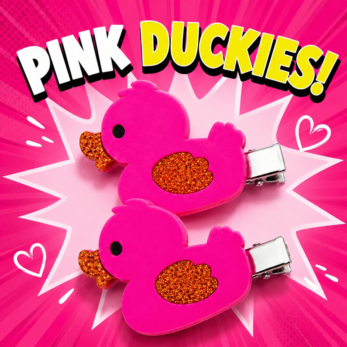 LizzyLooDoo's tweet photo. PINK DUCKIE HAIR CLIPS 🩷🦆

Cute duckies. Glitter details. Instant hairstyle upgrade.

https://t.co/2eFukuZGvT

Would you wear these? 👀

#Duckies #HairClips #HairAccessories #CuteFinds #SmallBusiness https://t.co/NKKQ5h1H2K