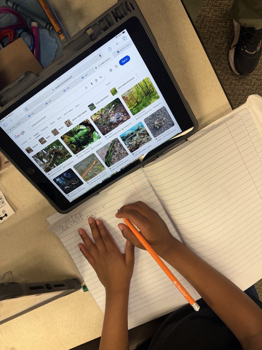 MissJJLopez's tweet photo. Science STEM activity in Kindergarten!

Students researched their favorite animal on the iPads. They were able to look at their animal’s body structure and the habitat they are found in. @hearnehusky https://t.co/6tsvnqQAAD