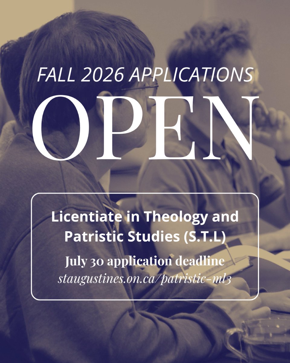 StAugustinesTO's tweet photo. Applications are now open for the Licentiate in Theology &amp; Patristic Studies! Explore the writings of the Church Fathers and the Catholic intellectual tradition. To learn more and apply, visit https://t.co/oVTpTqTZby or email theresa.kelly@utoronto.ca https://t.co/3DLpCFZd1v
