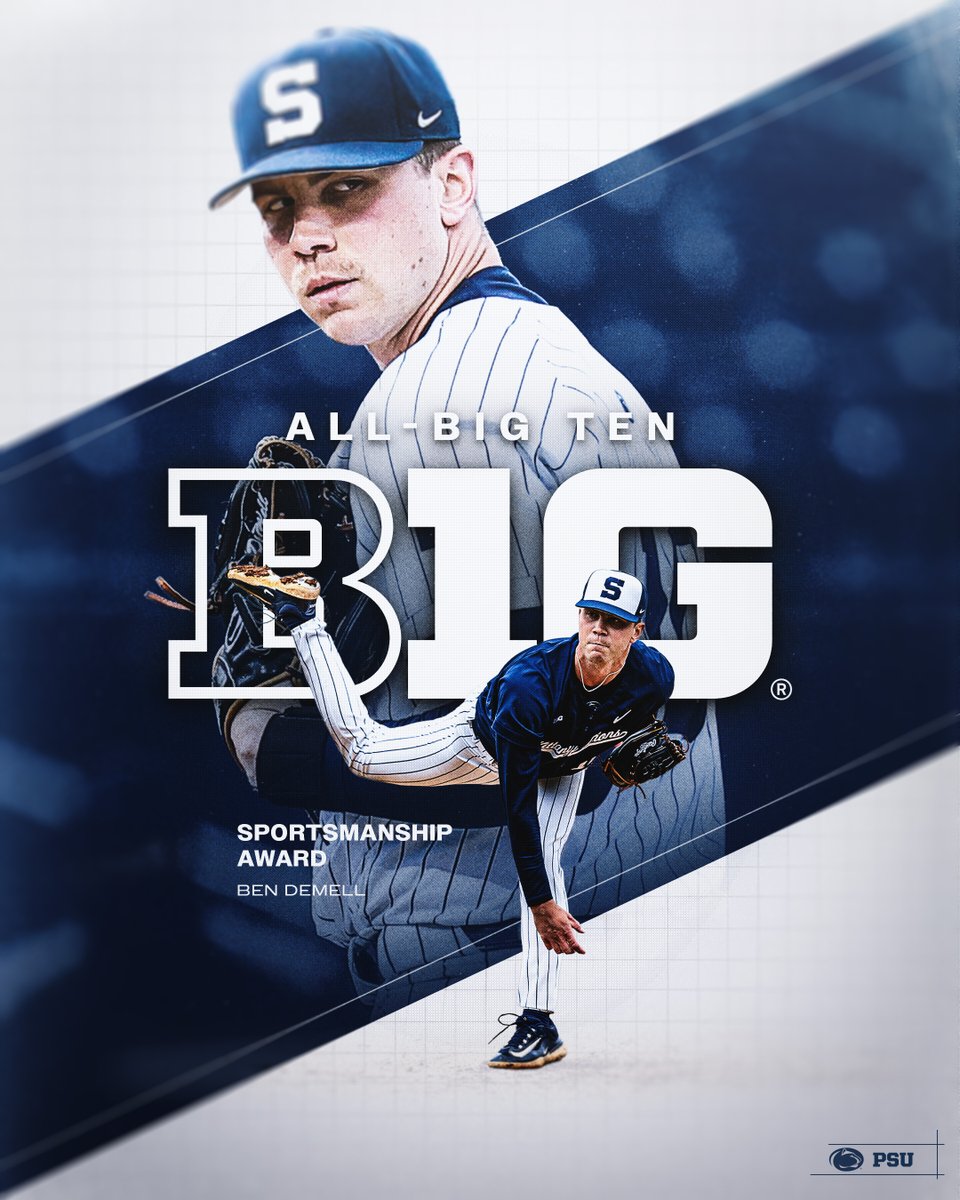 PennStateBASE's tweet photo. After five great years as a Nittany Lion, @BenDemell is our Big Ten Sportsmanship Award honoree!

81 career appearances on the mound (4th all-time at PSU), 8 wins, 5 saves

2x Academic All-Big Ten and graduated in May 2025

#WeAre https://t.co/7OeeLXKL8Z