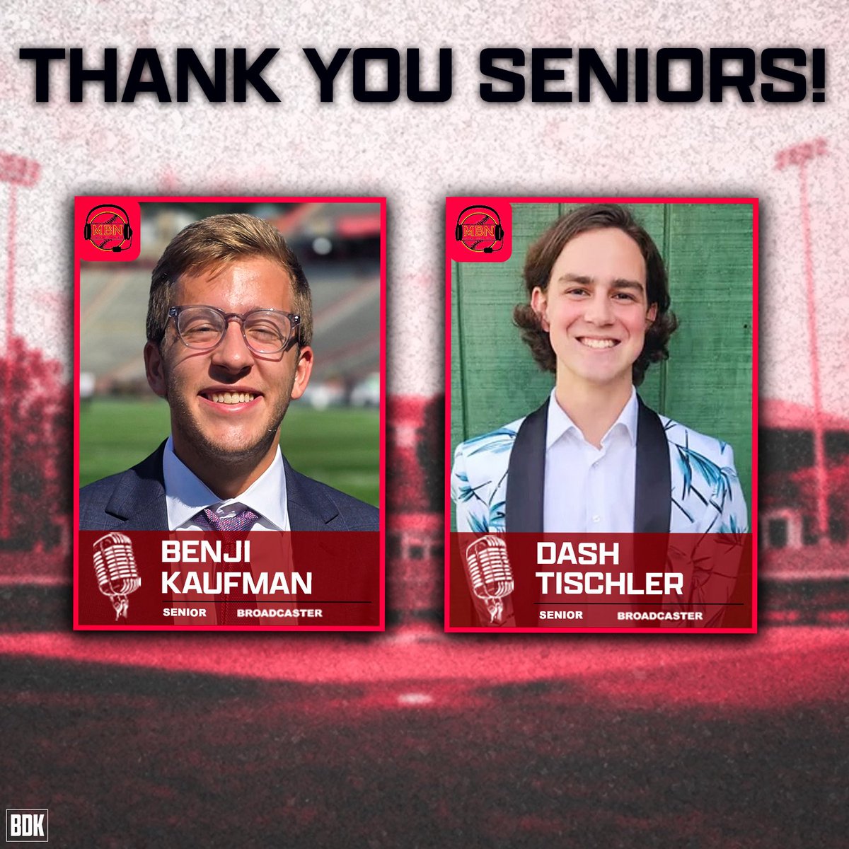 MDBaseballNet's tweet photo. (2/2) Another special shoutout to our graduating seniors, @BDKaufman_ and @DashTischler! Both were broadcasters while Benji elevated our social content as our graphics and social media manager.

And thank you, again, for your continued viewership.

We’ll talk to you in 2027! ⚾️❤️ https://t.co/J21rgmOY2O