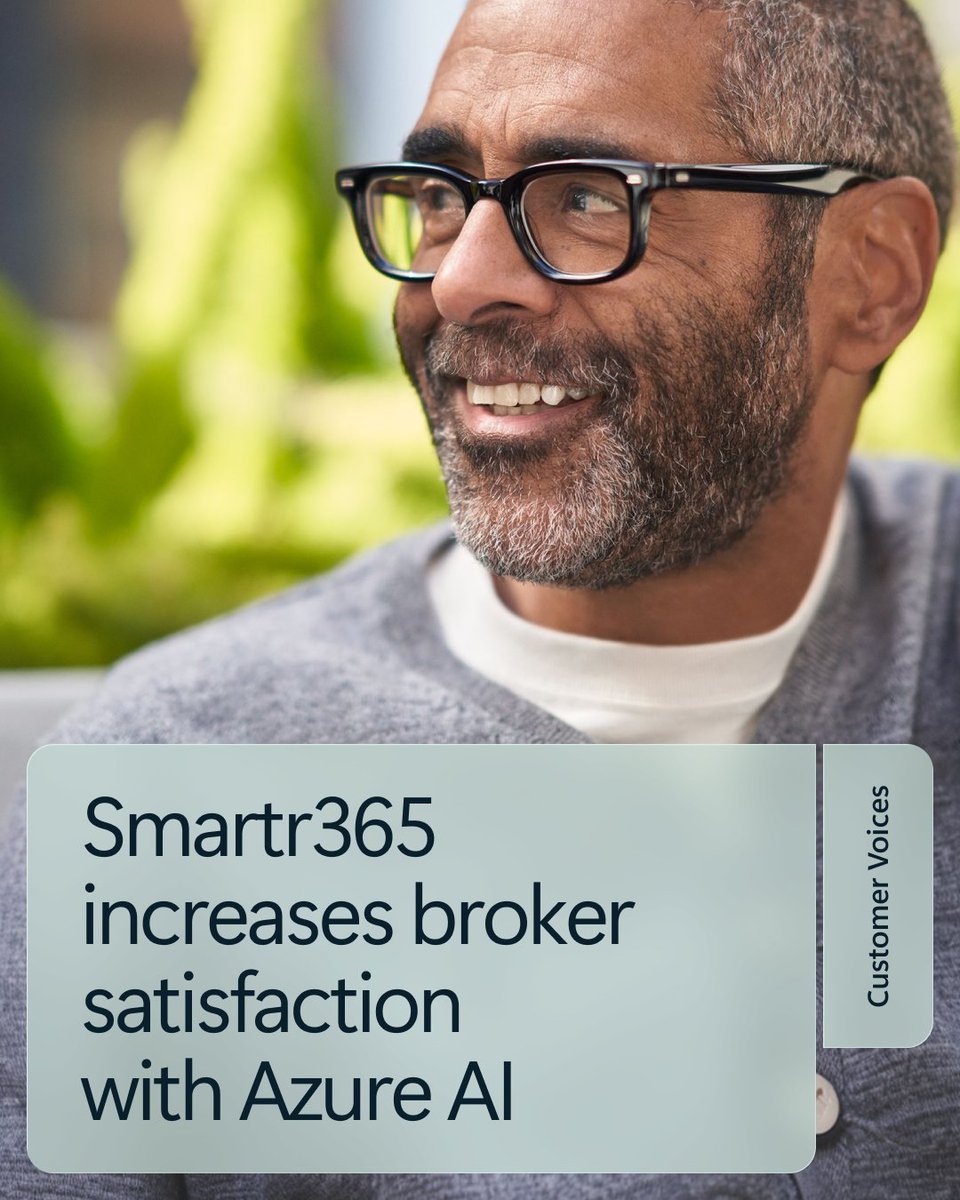 microsoftgulf's tweet photo. See how Smartr365 increased satisfaction and improved the experience for its brokers with a single, unified AI-powered platform created with Azure AI. 
https://t.co/Cefhrfzcbj https://t.co/W8kQmiBPPl