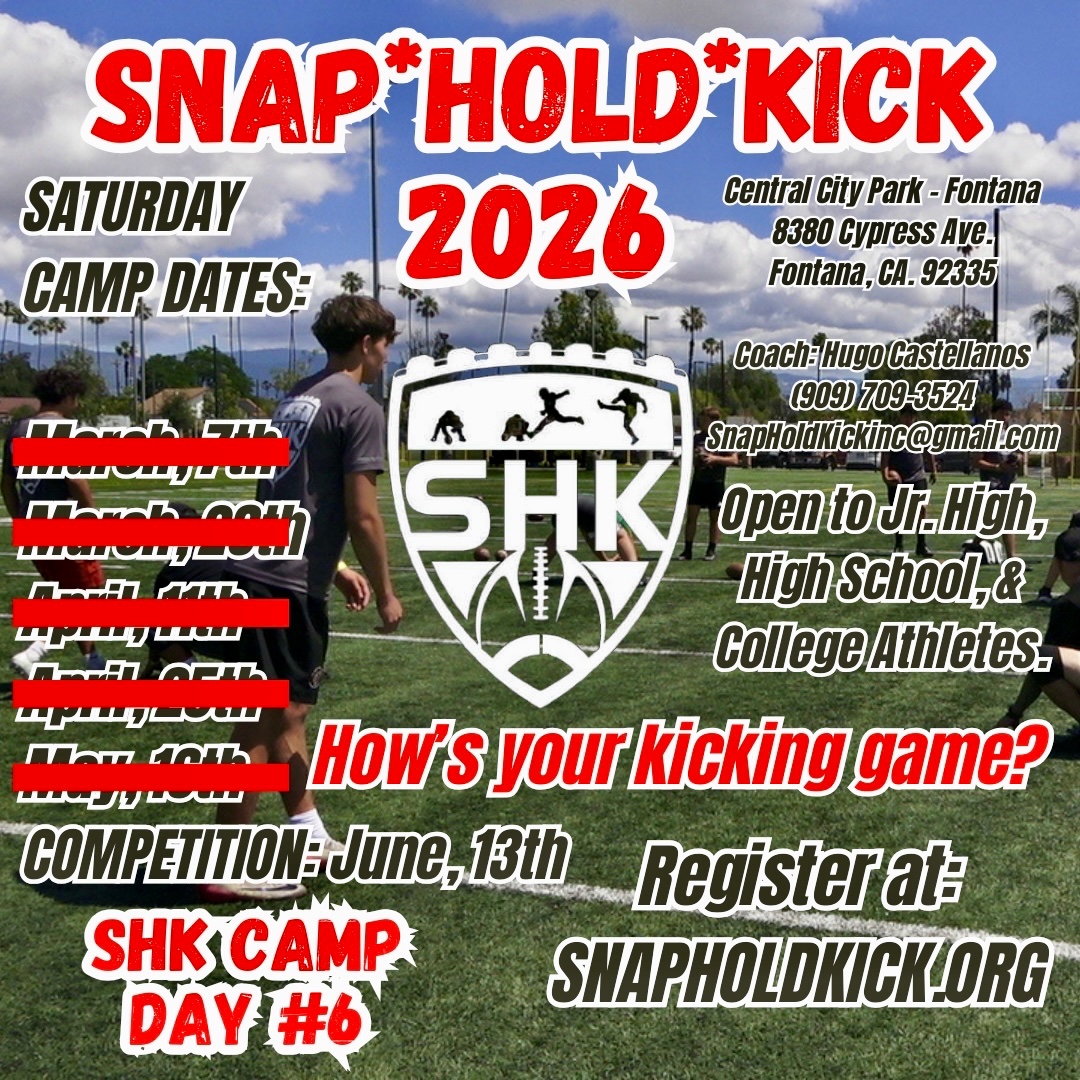 SnapH0ldKick's tweet photo. Attn: Specialists!
Bring your stars &amp; rankings and show us what you got!
If you Kick, Punt, or Long Snap in Youth, High School, or College Football, then register today. Come on out and compete on SATURDAY, 6/13/26, against SoCal’s best. Register now at https://t.co/gzDCPG4HSP https://t.co/OJXC85ekVJ
