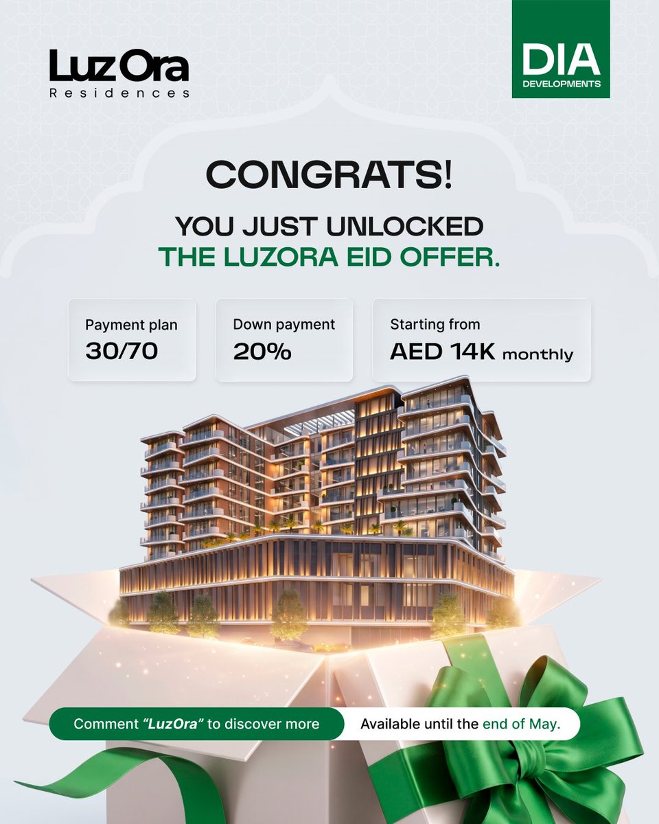 diadevelop's tweet photo. You were told not to swipe… now it’s too late 😬

You just unlocked the LuzOra Eid Offer on Dubai Islands.
A waterfront apartment with only 20% down payment, a flexible 30/70 payment plan, and monthly installments starting from AED 14K.

And the best part? One of Dubai Islands’ earliest handovers is getting closer every day. 🏗️🌊

Comment “LuzOra” and we’ll send you all the details.

Permit Number: 0818572685