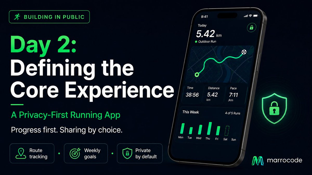 erickmarro_'s tweet photo. Day 2 of building in public.

I’m defining the core flow for a privacy-first running app: run, track, review, improve, and share only by choice.

https://t.co/DQPHyXCysP https://t.co/NvS1ZuOuUZ