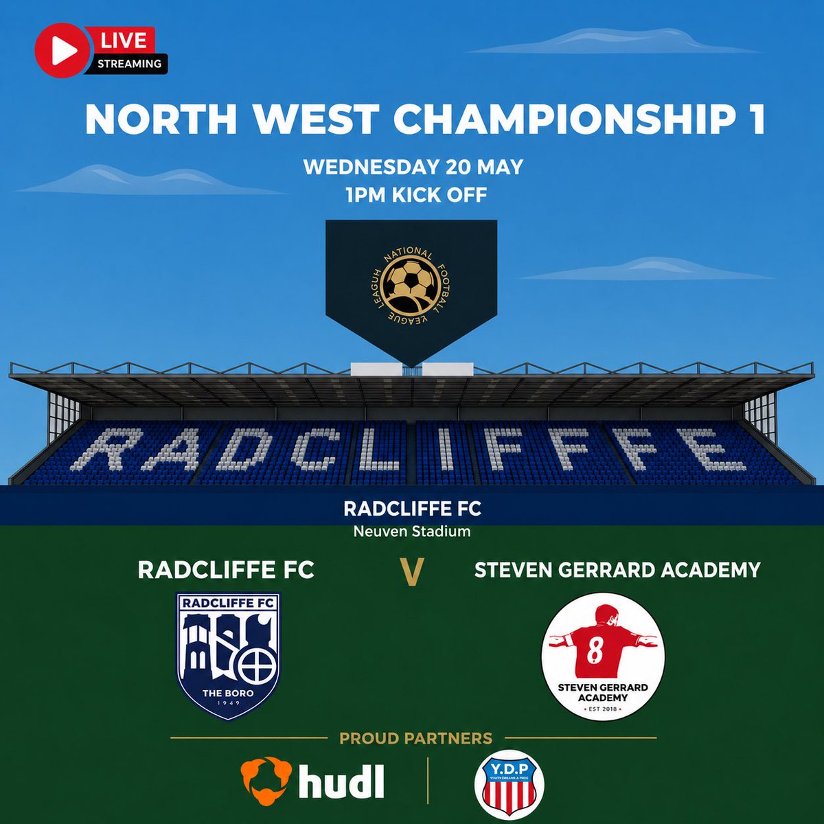 NFYLU19U23's tweet photo. ⚔️ One game.  
3 teams in the title race - NW Championship 1
@BPAFCOfficial currently top
Tomorrow at the Neuven Stadium:
Radcliffe FC Academy V SGA 🏆 Winner takes the title 🤝 A draw crowns Bradford Park Avenue champions
🎥LIVE
https://t.co/nOQHqnWJMS https://t.co/FvOp1MlqEg