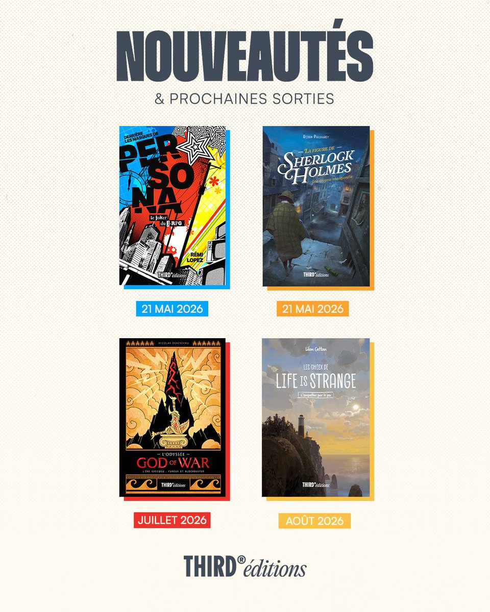 ThirdEditions's tweet photo. Nouveautés et prochaines sorties !

Jeudi 21, les livres sur Persona et Sherlock Holmes seront disponibles sur notre site et en librairie.

Les ouvrages prévus pour juillet et août sont d'ores et déjà disponibles en précommande sur notre site. https://t.co/s5ROlQUcsh