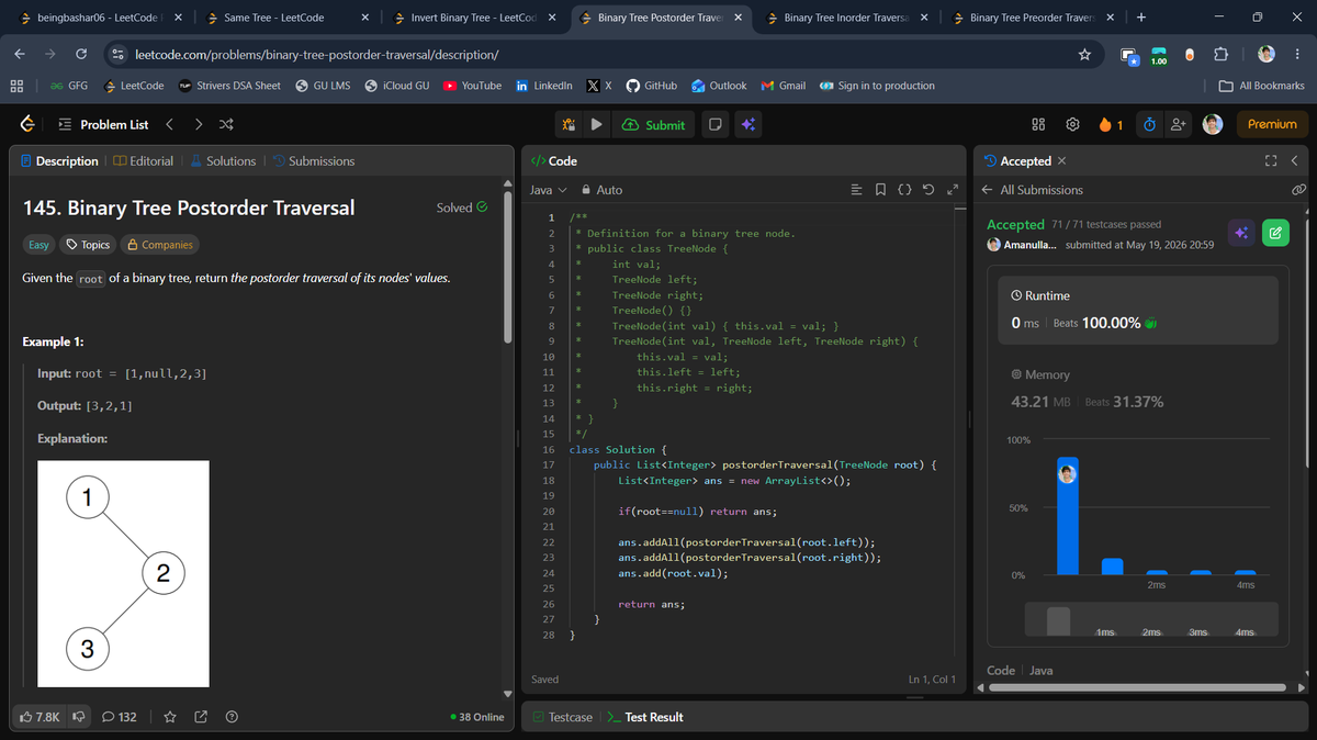 beingbashar06's tweet photo. #Day91 of #100DaysOfCodeChallenge

Solved multiple Binary Tree and traversal problems today.

• Same Tree
• Invert Binary Tree
• Binary Tree Postorder Traversal
• Binary Tree Inorder Traversal
• Binary Tree Preorder Traversal
Day 91 done ✅

#100DaysOfCode #LeetCode #DSA https://t.co/OsUgfTASu7