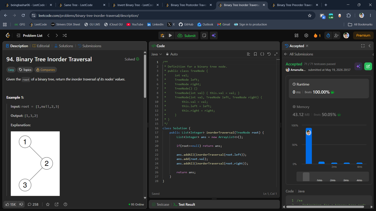 beingbashar06's tweet photo. #Day91 of #100DaysOfCodeChallenge

Solved multiple Binary Tree and traversal problems today.

• Same Tree
• Invert Binary Tree
• Binary Tree Postorder Traversal
• Binary Tree Inorder Traversal
• Binary Tree Preorder Traversal
Day 91 done ✅

#100DaysOfCode #LeetCode #DSA https://t.co/OsUgfTASu7