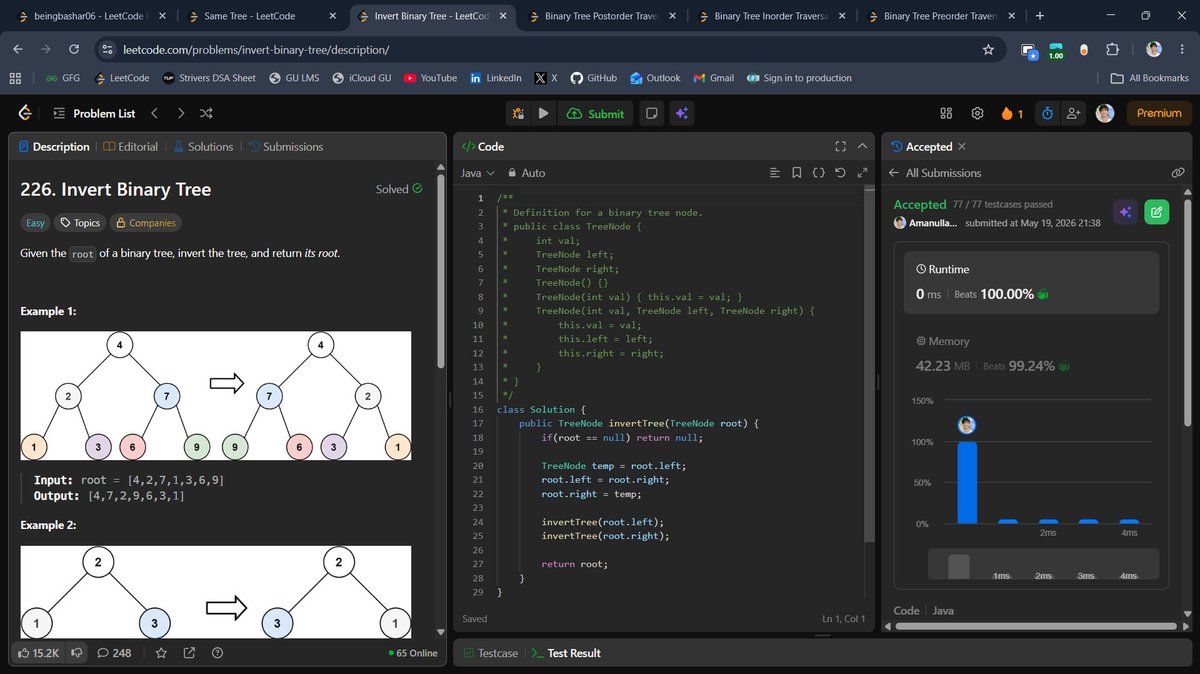 beingbashar06's tweet photo. #Day91 of #100DaysOfCodeChallenge

Solved multiple Binary Tree and traversal problems today.

• Same Tree
• Invert Binary Tree
• Binary Tree Postorder Traversal
• Binary Tree Inorder Traversal
• Binary Tree Preorder Traversal
Day 91 done ✅

#100DaysOfCode #LeetCode #DSA https://t.co/OsUgfTASu7