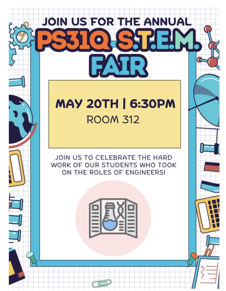 PS31Q's tweet photo. Exciting day tomorrow! We have our Science Fair, BOGO Free book fair and PTA Elections all in one night. Don’t miss the excitement! @D26Team @NYCSchools https://t.co/ZyR09ApaBG