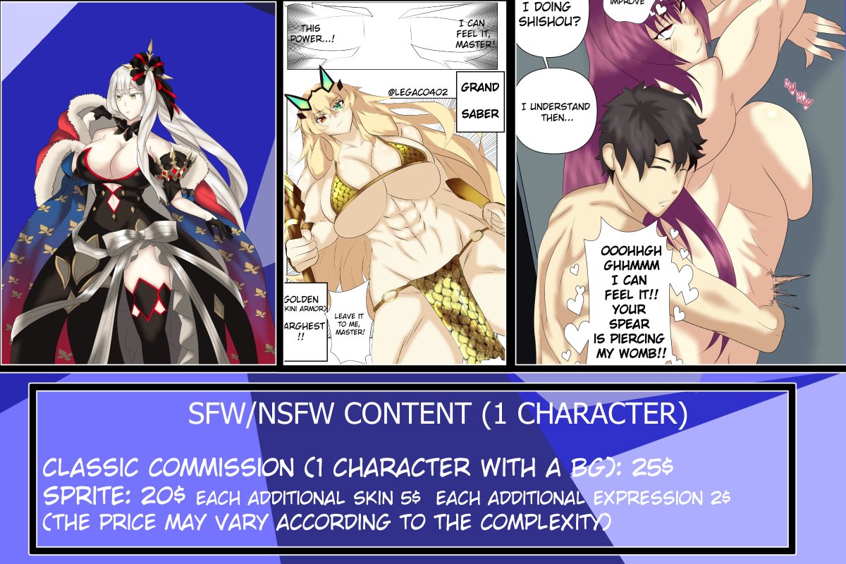 Legaco402's tweet photo. Comms open!    Any questions ask by DM   To celebrate my birthday, get a 10% discount on all commissions this month!  #commissions #commissionsopen #commissionsheet #nsfw #FGO #Taimanin #musclegirl #OC #YCH #MonsterGirls https://t.co/FwmXnKKQfu
