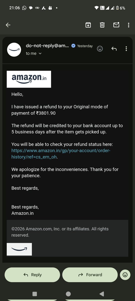 sovirathi's tweet photo. Here’s a strong and concise Twitter/X post version suitable for public escalation:

Extremely disappointed with @AmazonIN and @AmazonHelp.

Three return pickups scheduled for Order #407-8535815-3977921 on 14 May, 18 May &amp; 19 May 2026 — and no one showed up even once. https://t.co/xuPmk2YkXO