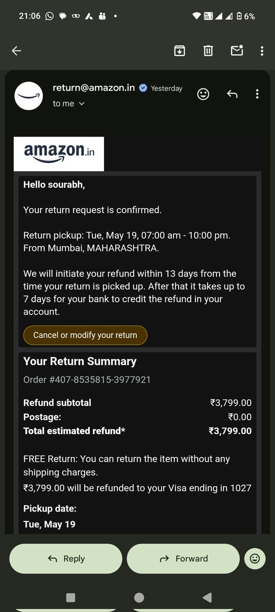 sovirathi's tweet photo. Here’s a strong and concise Twitter/X post version suitable for public escalation:

Extremely disappointed with @AmazonIN and @AmazonHelp.

Three return pickups scheduled for Order #407-8535815-3977921 on 14 May, 18 May &amp; 19 May 2026 — and no one showed up even once. https://t.co/xuPmk2YkXO